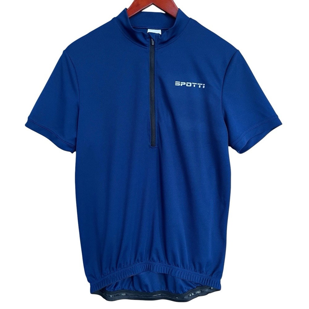 Spotti Cycling Jersey Mens Large Blue Short Sleeve 1/2 Zip Bike Shirt Pockets